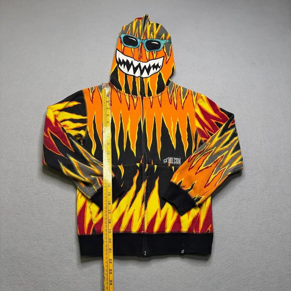 Volcom Flame Full Zip Hoodie Mask Face Surf Y2K‎ Skate Streetwear Men's XXS